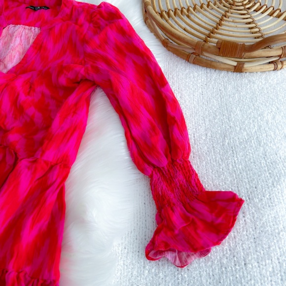 Pomander Place Hot Pink Ikat Kenzo Dress Red Chevron Ruffle - Picture 8 of 14